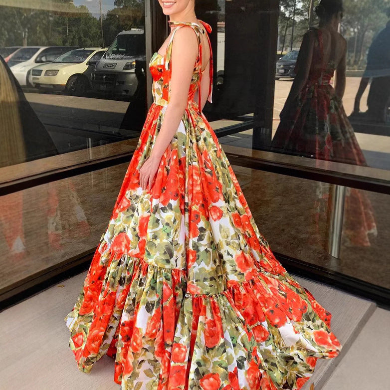 Damen Festliches Maxikleid mit floralen Rüschendetails und schwingendem Rock R&B