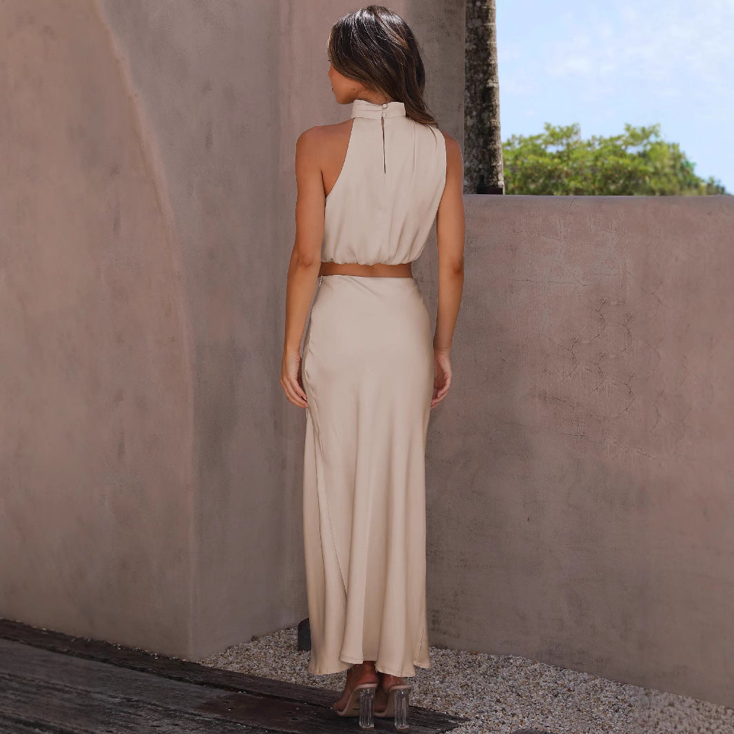 Damen Elegantes Maxikleid mit asymmetrischem Kragen und fließendem Schnitt R&B