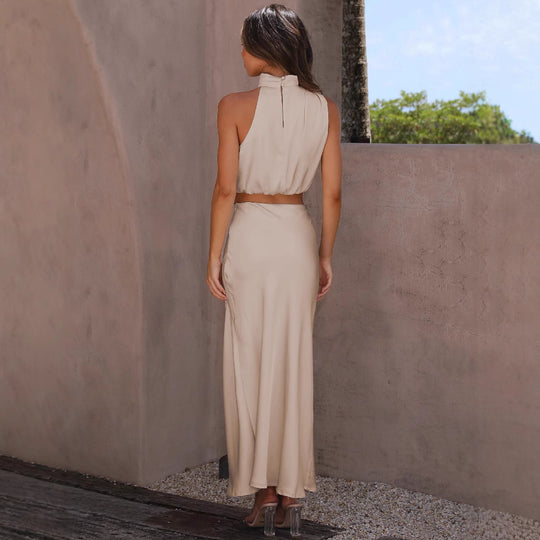 Damen Elegantes Maxikleid mit asymmetrischem Kragen und fließendem Schnitt R&B