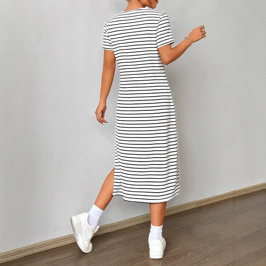 Damen Streifen-Maxikleid aus weichem Jersey R&B