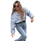 Damen lässige Oversize-Hembluse mit Streifen R&B
