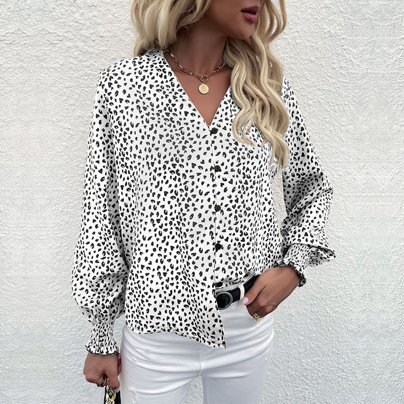 Damen Bluse mit modernem Punktedesign und elastischen Ärmeln R&B