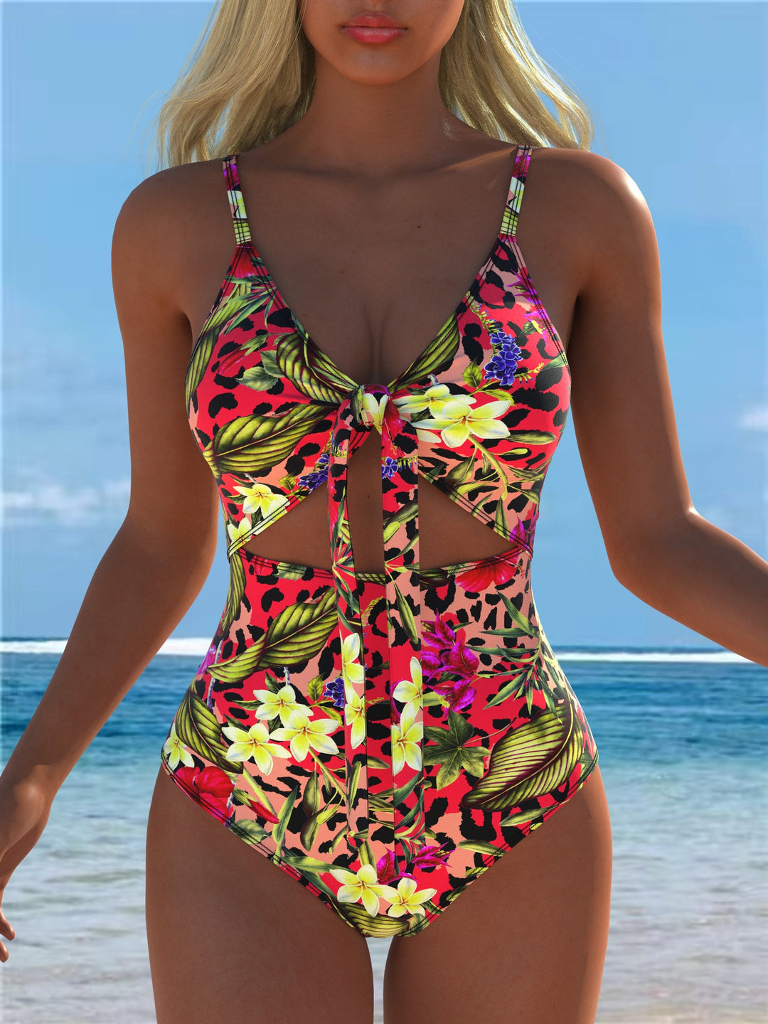 Damen Einteiler Badeanzug mit verführerischem Wickeldetail und floralem Design R&B