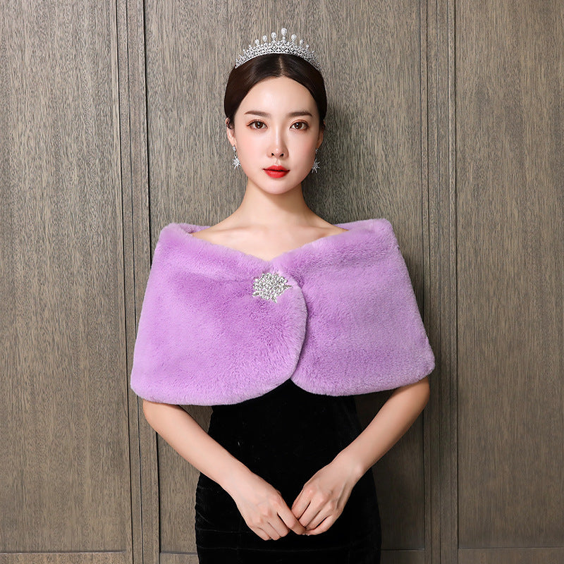 Damen eleganter und luxuriöser Umhang aus Kunstpelz R&B
