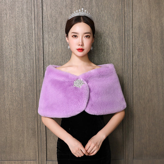 Damen eleganter und luxuriöser Umhang aus Kunstpelz R&B