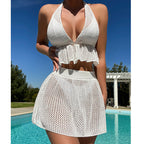 Damen Häkel-Bikini Set mit luftiger Crop-Top und kurzer Wickelrock R&B