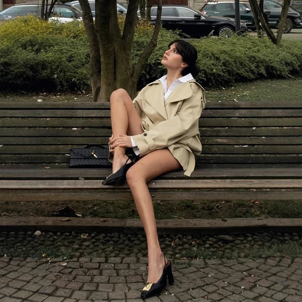 Damen modische Trenchcoat-Jacke mit taillierbarem Gürtel und elegantem Schnitt R&B