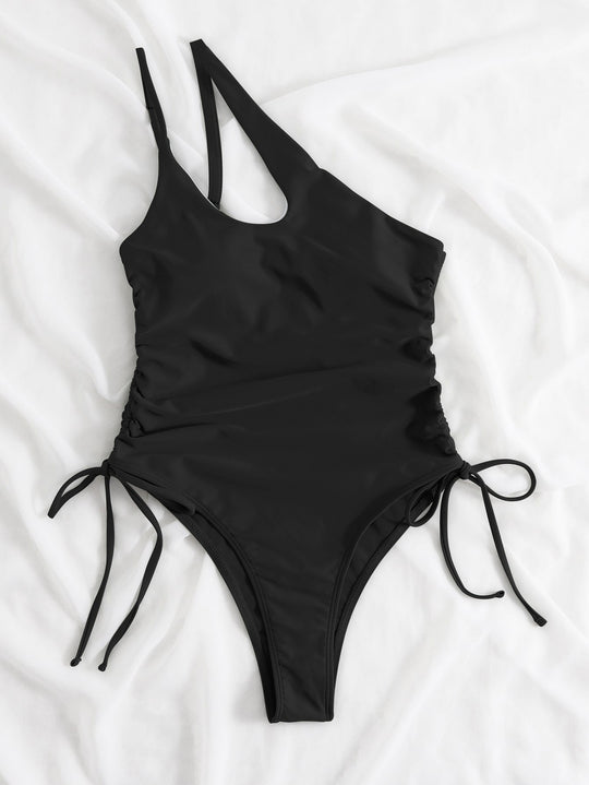 Damen Einteiler Badeanzug mit raffiniertem Wickeldetail und verstellbaren Trägern R&B