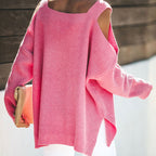 Damen lässiger Strickpullover mit offenen Schultern und großzügigem Schnitt R&B