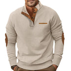 Herren nan gerippter Langarmpullover mit Stehkragen und Kunstleder-Ellenbogenbesatz R&B