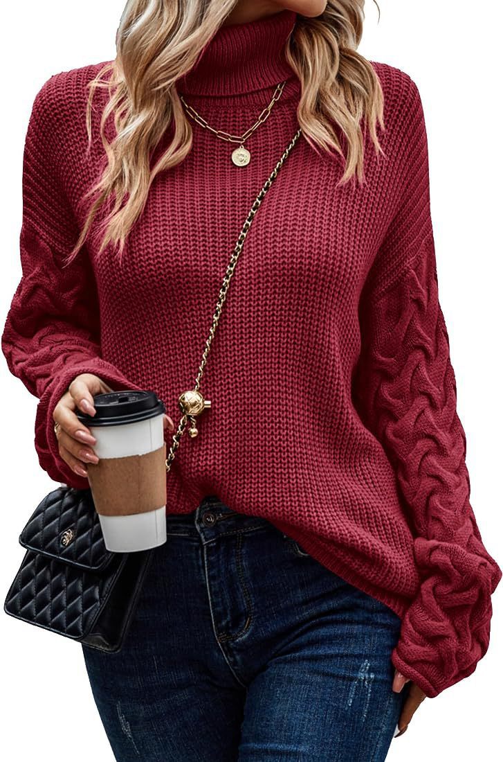 Damen Grobstrickpullover mit modernem Zopfdesign und hohem Kragen R&B