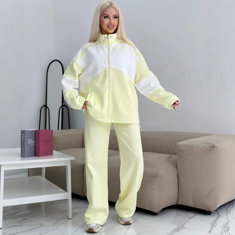 Damen sportliches Set aus hochfunktionalem Fleece-Material mit Reißverschluss R&B