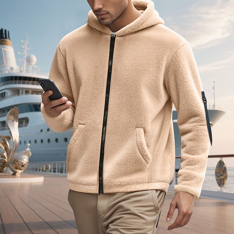 Herren kuscheliger Fleece-Hoodie mit glänzendem Reißverschluss und praktischen Taschen R&B