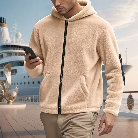 Herren kuscheliger Fleece-Hoodie mit glänzendem Reißverschluss und praktischen Taschen R&B
