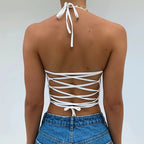 Damen Crop-Top mit tiefem V-Ausschnitt und schmalen Trägern R&B