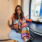 Damen Strickjacke mit voluminösen Ärmeln und farbverlaufendem Design R&B