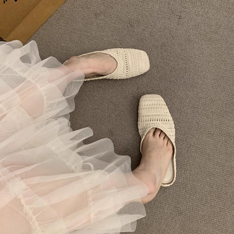 Damen luftige Sommer Slipper mit handgearbeiteter Häkelstruktur R&B