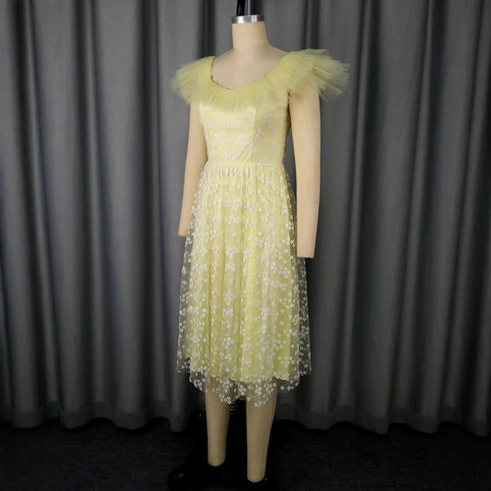 Damen festliches Blütenkleid mit voluminösen Tüllärmeln R&B