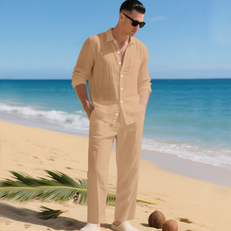 Herren leichtes Leinen-Outfit mit stilvollem Hemd und eleganter Hose R&B