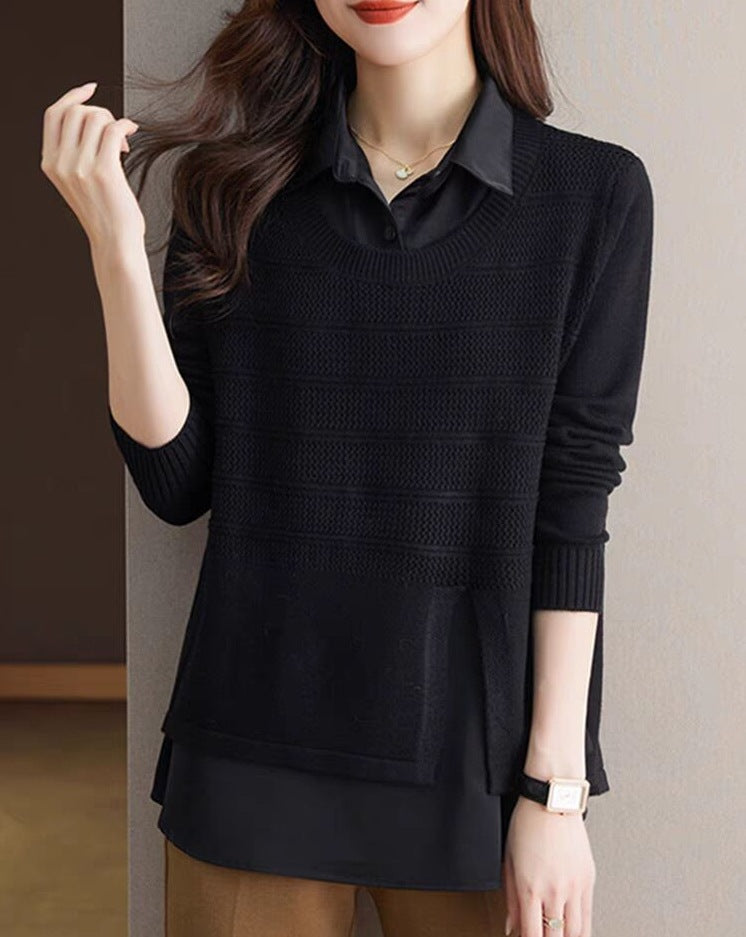 Damen Modischer Layered Pullover mit Struktur R&B