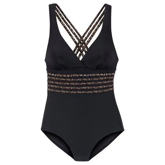 Damen Einteiliger Badeanzug mit figurformendem Design und tiefem V-Ausschnitt R&B