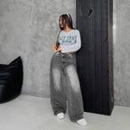 Damen Weite Jeans mit tiefem Schritt und angesagtem Used-Look R&B