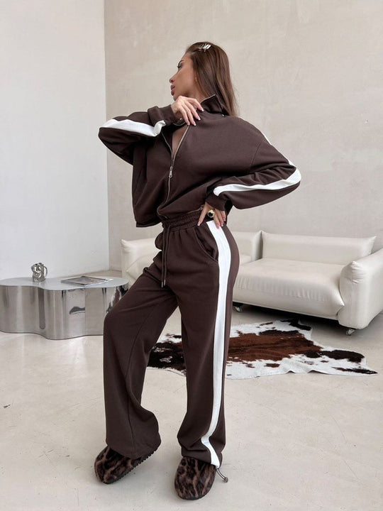 Damen sportlich eleganter Fleece Jogginganzug mit trendigem Schnitt R&B
