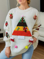 Damen Weihnachts-Pullover mit fröhlichem Weihnachtsbaum-Design und 3D-Applikationen R&B