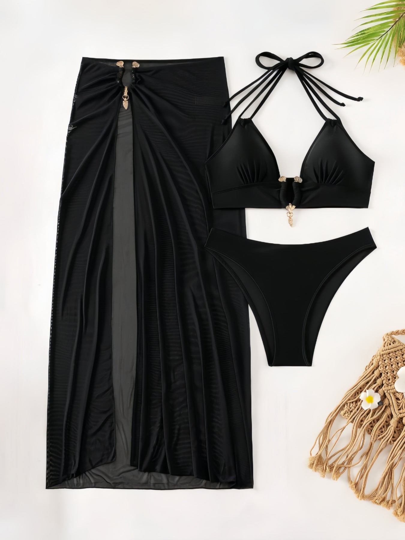 Damen Triangel-Bikini-Set mit eleganter Rock-Überwurf R&B