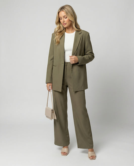 Damen elegantes Anzug-Set mit weitem Hosenbein und modernem Blazer R&B