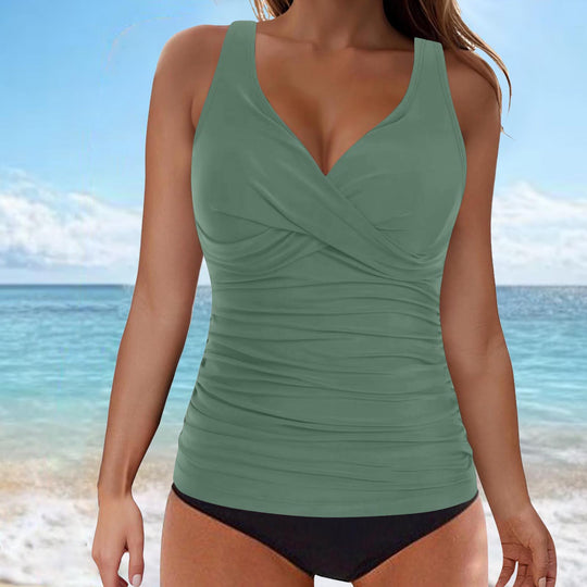 Damen elegantes Wickel-Badeoberteil mit Rüschen R&B