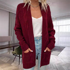 Damen Grobstrickcardigan mit seitlichen Taschen und feinem Muster R&B