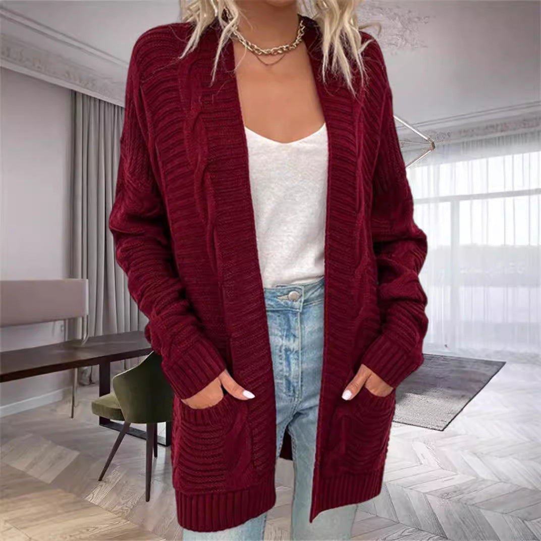 Damen Grobstrickcardigan mit seitlichen Taschen und feinem Muster R&B