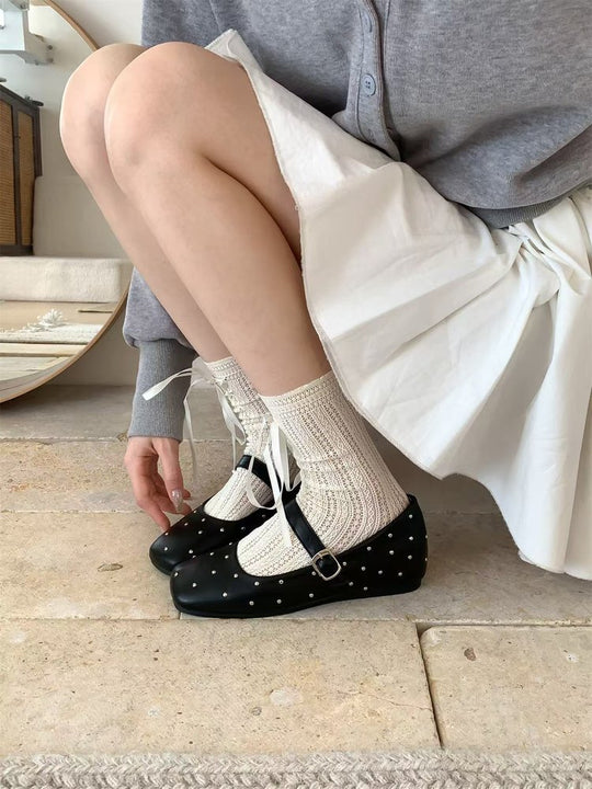 Damen elegante Ballerinas mit modischem Riemen und funkelnden Verzierungen R&B
