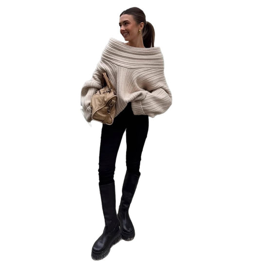 Damen Oversized Strickpullover mit lässigem Schnitt und voluminösen Ärmeln R&B