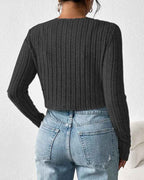 Damen lässige Strickjacke im schmalen Rippdesign mit Knopfleiste R&B
