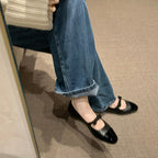 Damen stilvolle Ballerinas mit elegantem Lackerzit und feiner Schleifenapplikation R&B