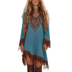 Damen Festival-Kleid mit kunstvollem Stickdesign und Fransen R&B
