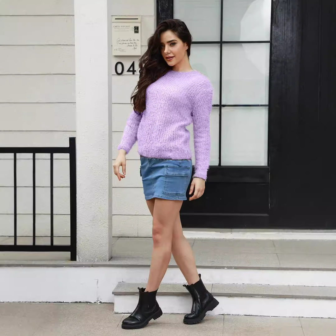 Damen weicher Strickpullover mit lässigem Schnitt und strukturiertem Material R&B