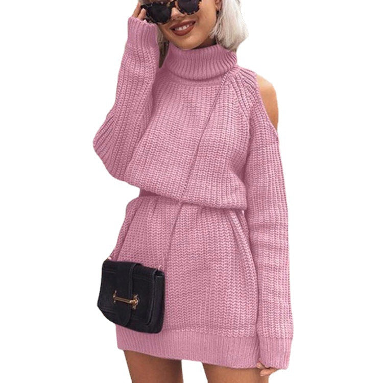 Damen Strickpullover mit hohem Kragen und einem Schulterdesign R&B