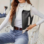 Damen stylish gesteppte Weste mit Fellkragen R&B