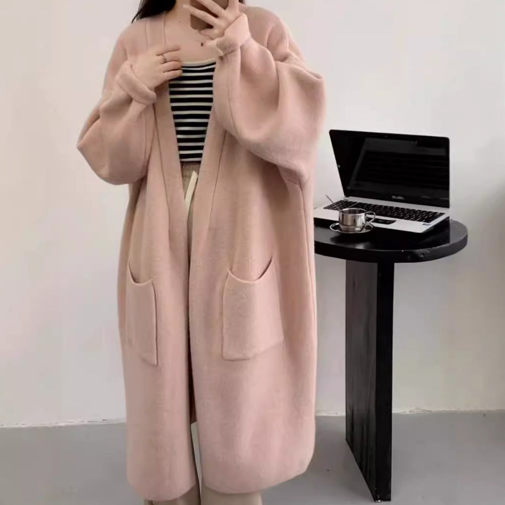 Damen Langer Oversized Strickcardigan mit praktischen Taschen und breiten Ärmeln R&B