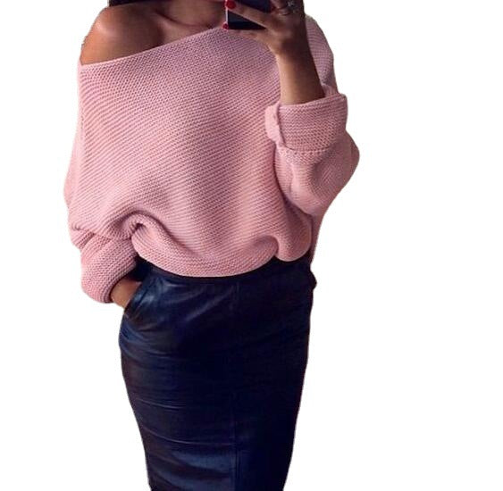 Damen Grobstrickpullover mit schulterfreiem Design und weichem Material R&B