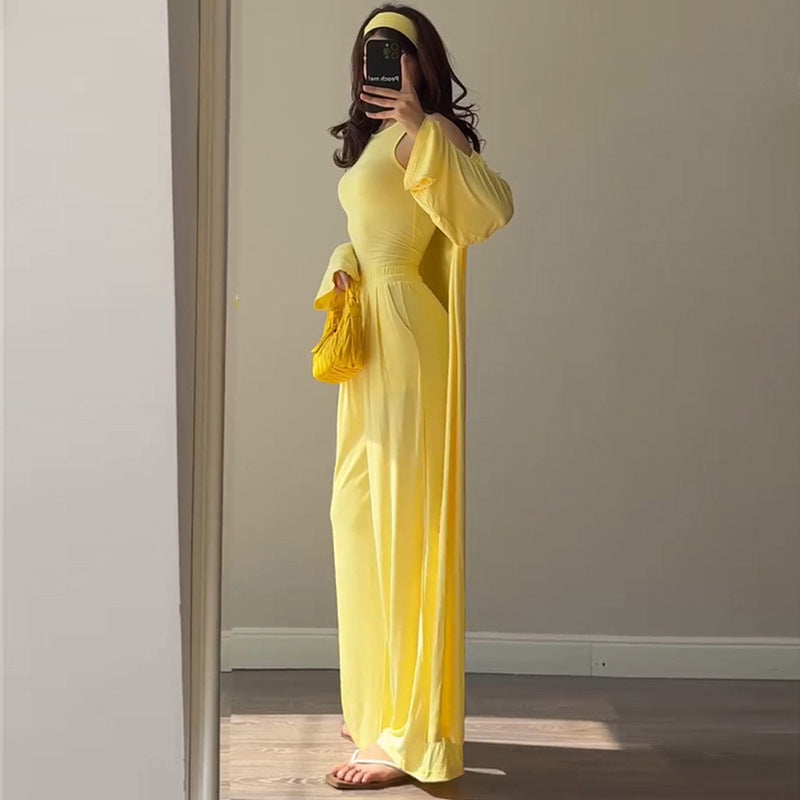 Damen Loungewear-Kombination mit fließendem Kimono und bequemer Hose R&B