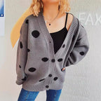 Damen lässige Strickjacke mit modernen Punkten und voluminösen Ärmeln R&B