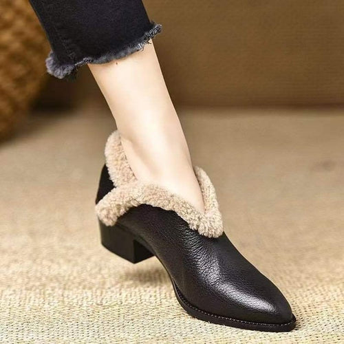 Damen Elegante Stiefeletten mit flauschigem Kragen und komfortablem Blockabsatz R&B