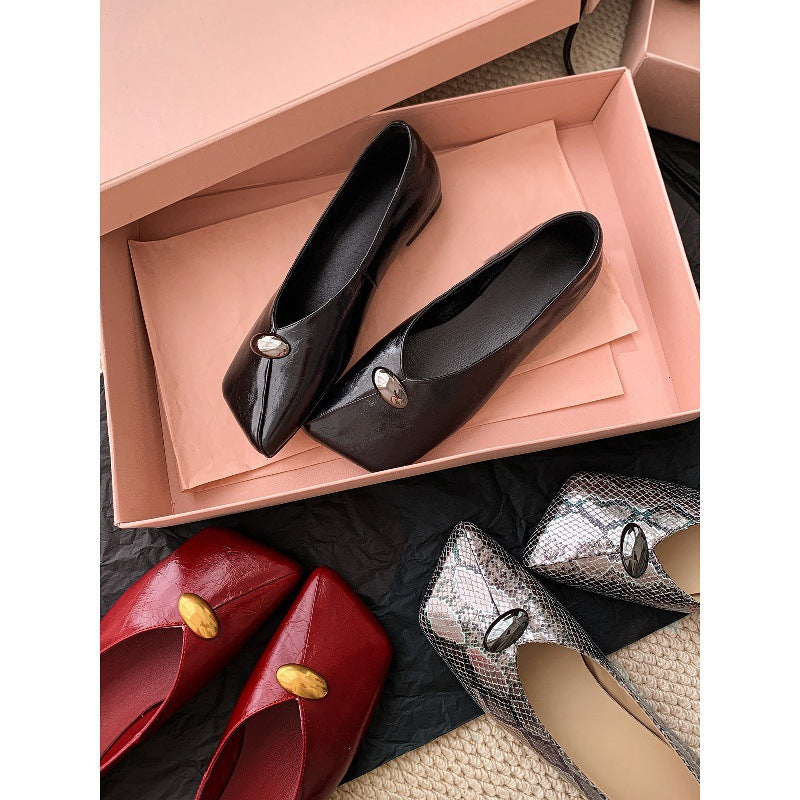 Damen Klassische Ballerinas mit modischem Knopf