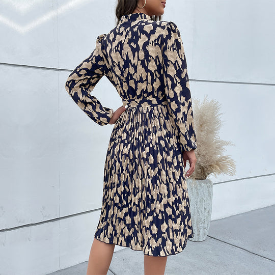 Damen Midikleid mit elegantem Bindegürtel und modernen Printdetails R&B