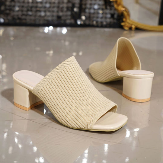 Damen elegante Mules mit strukturiertem Obermaterial und moderatem Blockabsatz R&B
