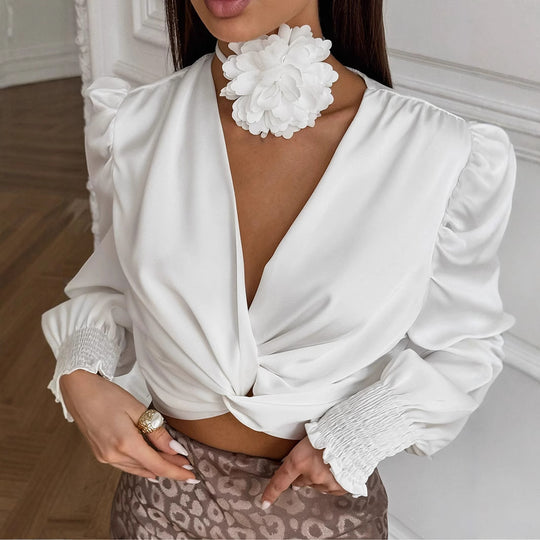 Damen Schicke Bluse mit floralem Detail und Puffärmeln R&B
